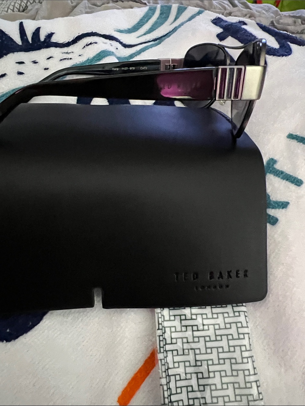 Ted Baker Teal and Black Sunglass Temple Arm with Logo & Case & Cloth